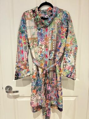 Johnny Was Multicolor Floral Patchwork Raincoat